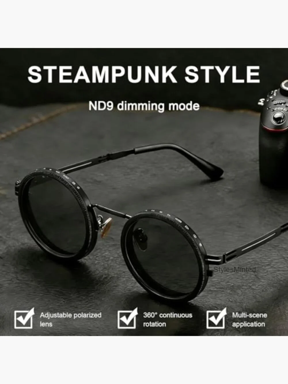 Adjustable Tint Sunglasses 9-Level Manual Dimming Polarized UV400 Retro Round